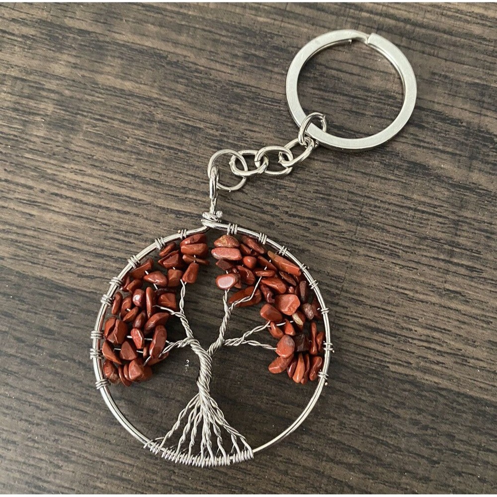 New Red Agate Gemstones Tree of Life Keychain Wire Tree Handmade USA Gift